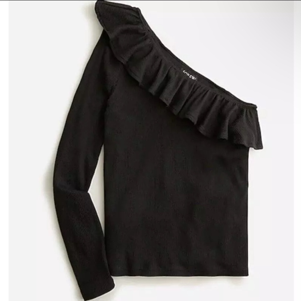 J.Crew Plus Size One-shoulder ruffleneck top in vintage rib 3X Black, Brand New